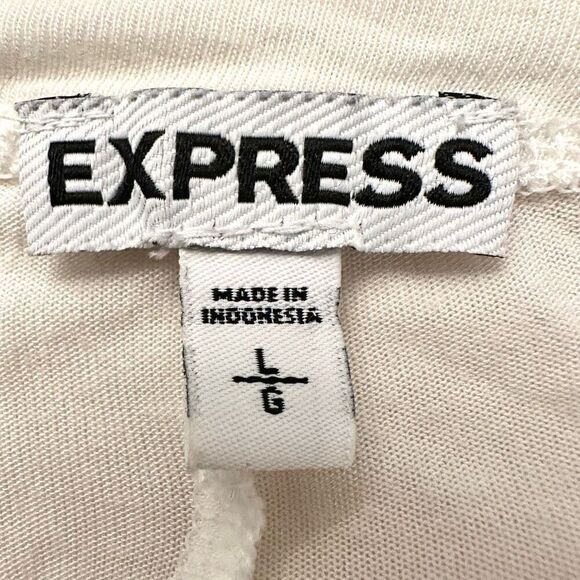 Express Scoop Neck 3/4 Sleeves Drop Shoulder Rayon Hi-Low Hem White Tunic Large - Picture 3 of 4